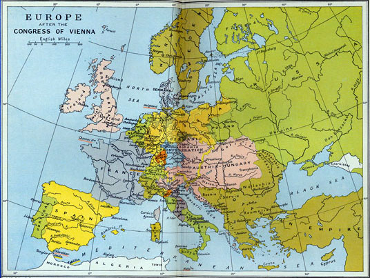 Map of Europe, 1815, after the Congress of Vienna